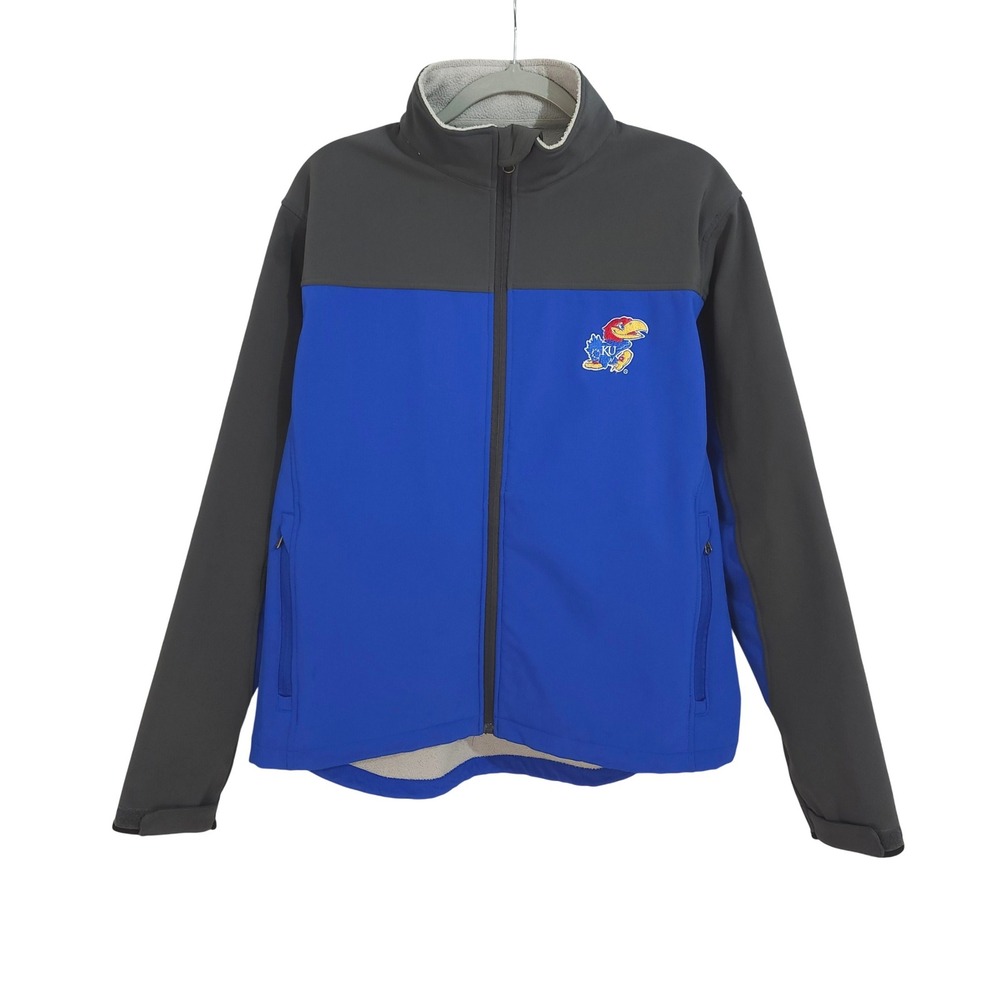 NCAA Kansas Jayhawks Softshell Jacket Men Medium Blue Gray Full Zip Fleece Lined